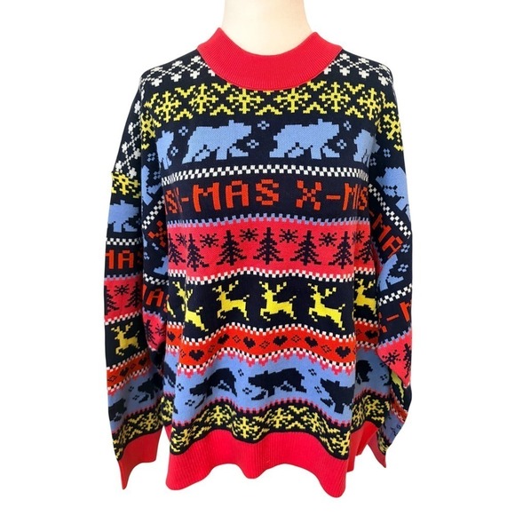 NEW Christmas Sweater Women's XXL Reindeer Snowflakes Holiday Crewneck - Picture 2 of 7